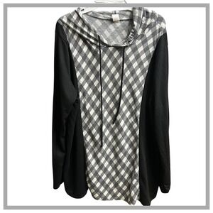 Sew In Love Women's Black White Gingham Cowl Neck Hoodie Plus Size 3X